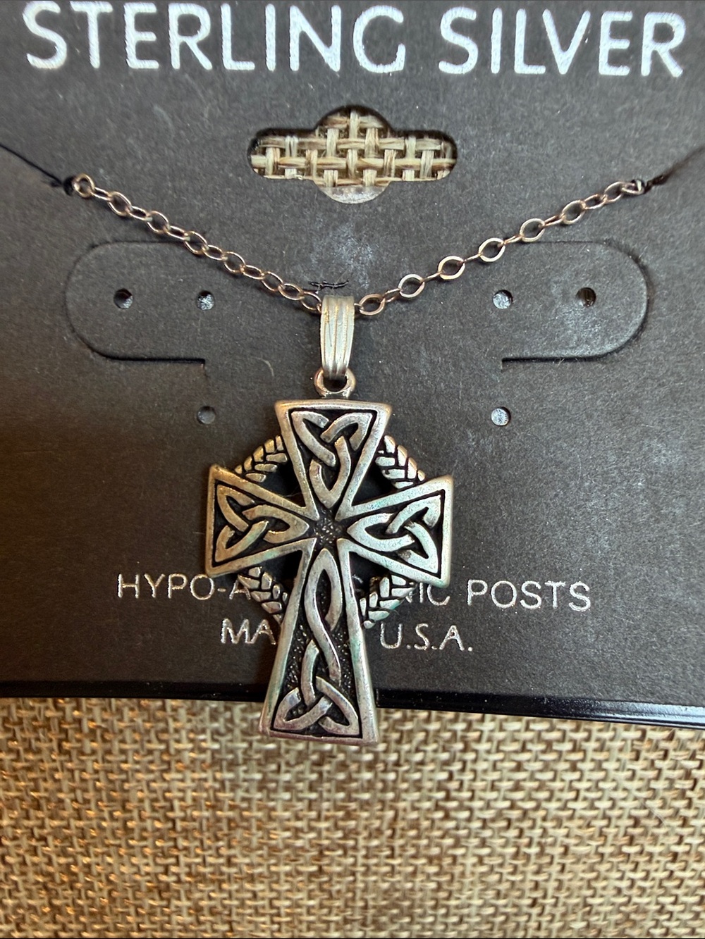 Sterling Silver Celtic Cross Pendant Necklace - Antiqued Silver